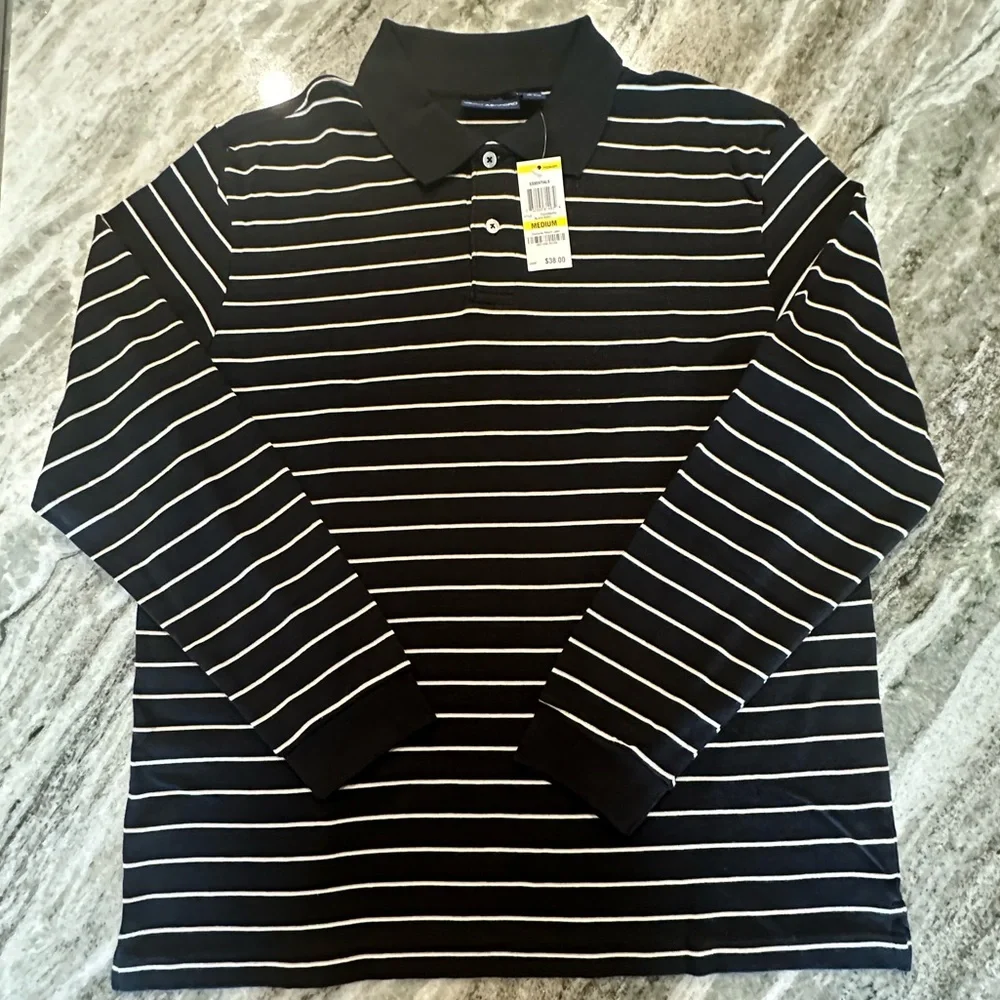 NWT John Ashford Long Sleeve Striped Polo Shirt Size Medium - Picture 2 of 4